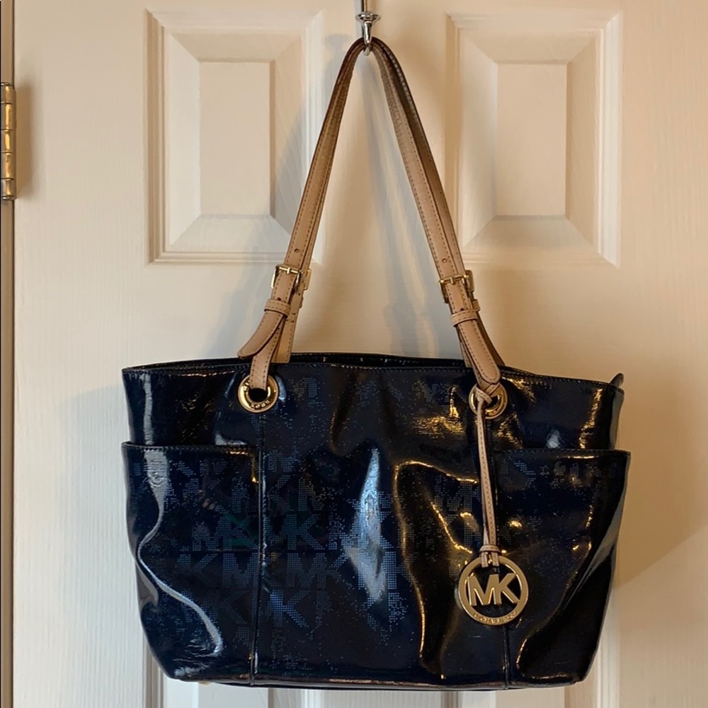Michael Kors blue patent purse tote bag